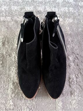 Dolce Vita Black Suede Pointed Ankle Booties with Exposed Zippers